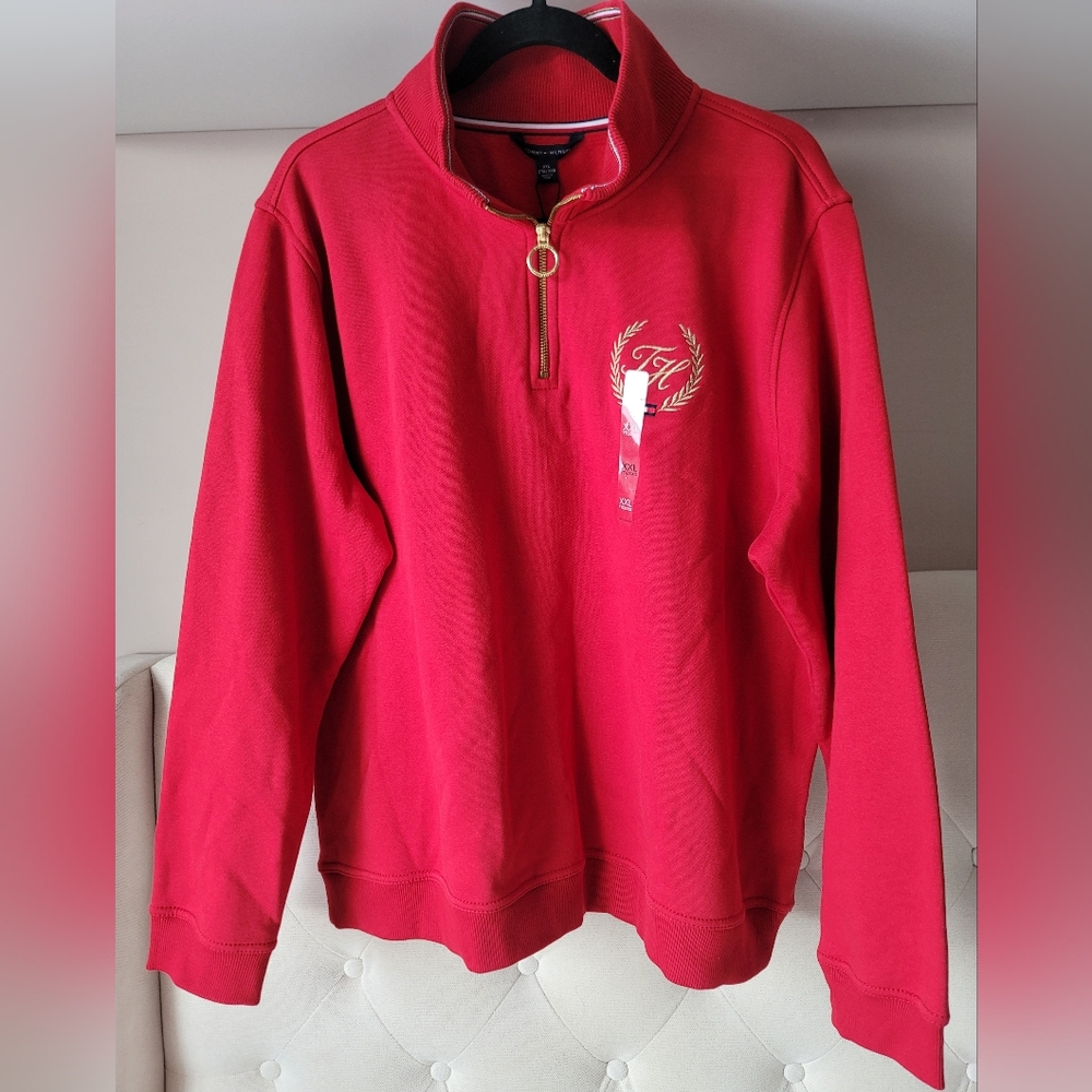 NWT Sz XXL Tommy Hilfiger Red Half Zip Sweater Mockneck Longsleeve